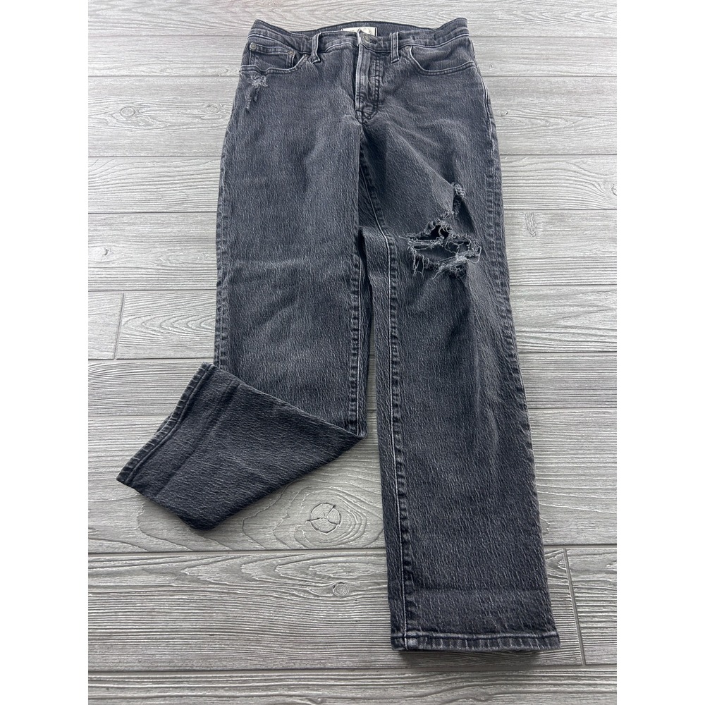Madewell Mid-Rise Perfect Vintage Straight Jeans Distressed Black Lunar 27